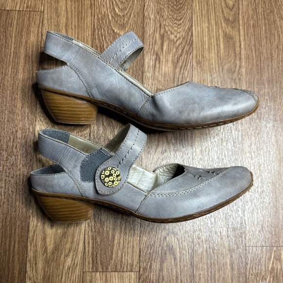 Rieker Shoes - Rieker Antistress Leather Slingback Block Heel‎ Comfort Casual Shoes